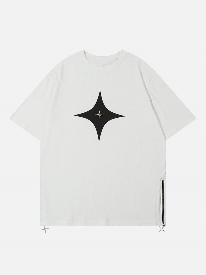 Noir  T Shirts Aelfric Eden Solid Color Zippé Star Tee - NXW-0544896